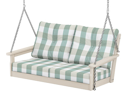 POLYWOOD® Vineyard Deep Seating Swing in Sand / Buffalo Plaid Glacier Spa