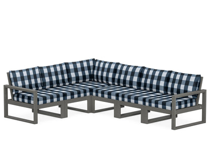 POLYWOOD® EDGE 6-Piece Modular Deep Seating Set in Slate Grey / Buffalo Plaid Marine Indigo