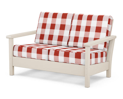 POLYWOOD® Harbour Deep Seating Loveseat in Sand / Buffalo Plaid Crimson