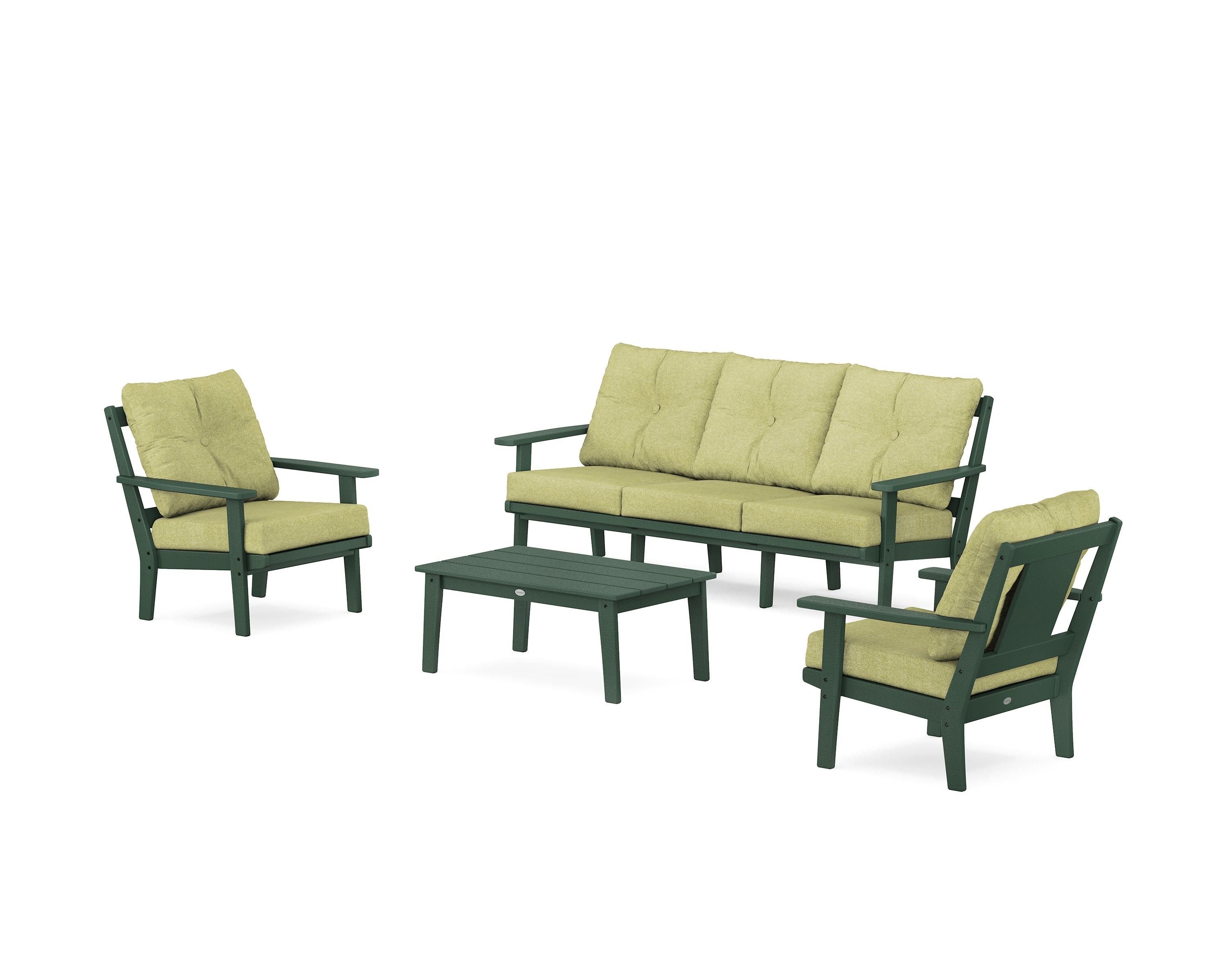 POLYWOOD® Prairie 4-Piece Deep Seating Set with Sofa in Green / Chartreuse Boucle