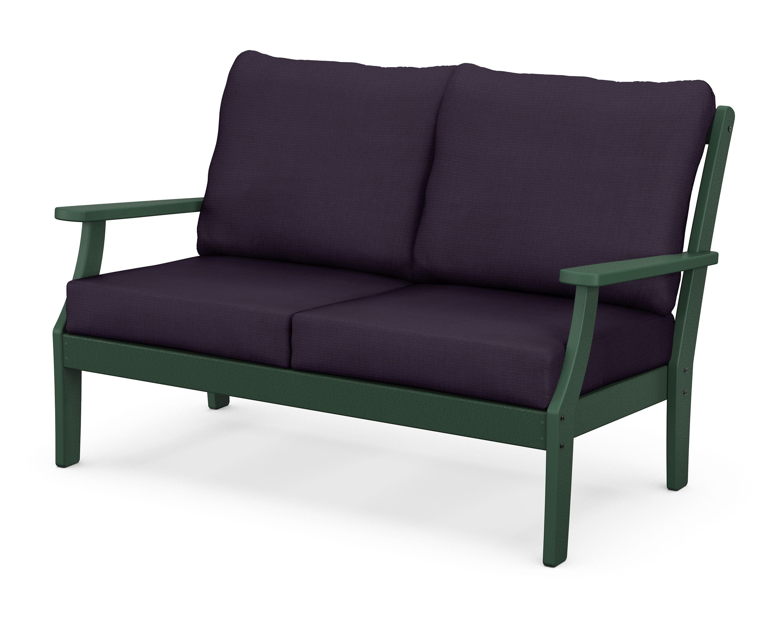 POLYWOOD® Braxton Deep Seating Loveseat in Green / Navy Linen