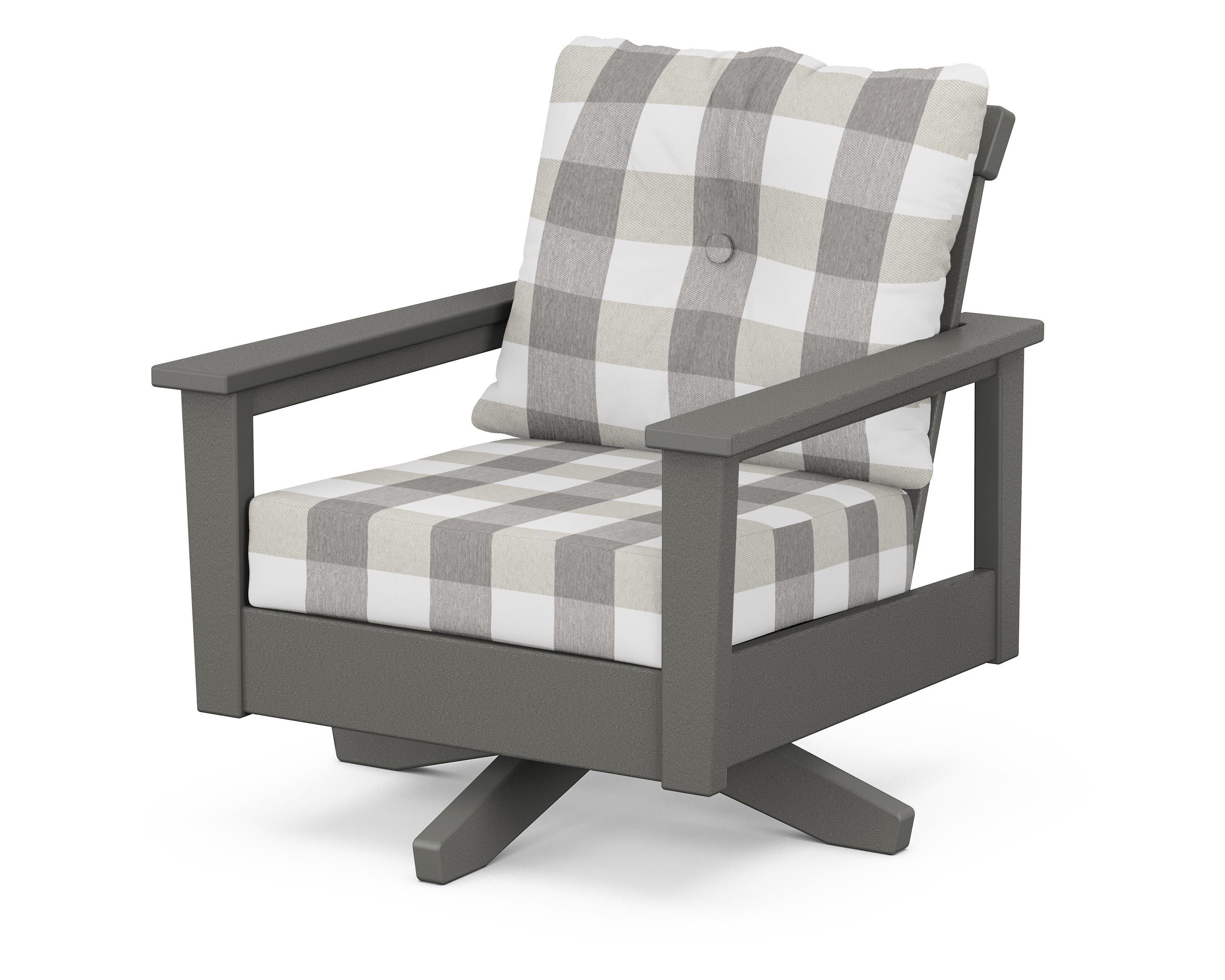 POLYWOOD® Prescott Deep Seating Swivel Chair in Slate Grey / Buffalo Plaid Grey Mist