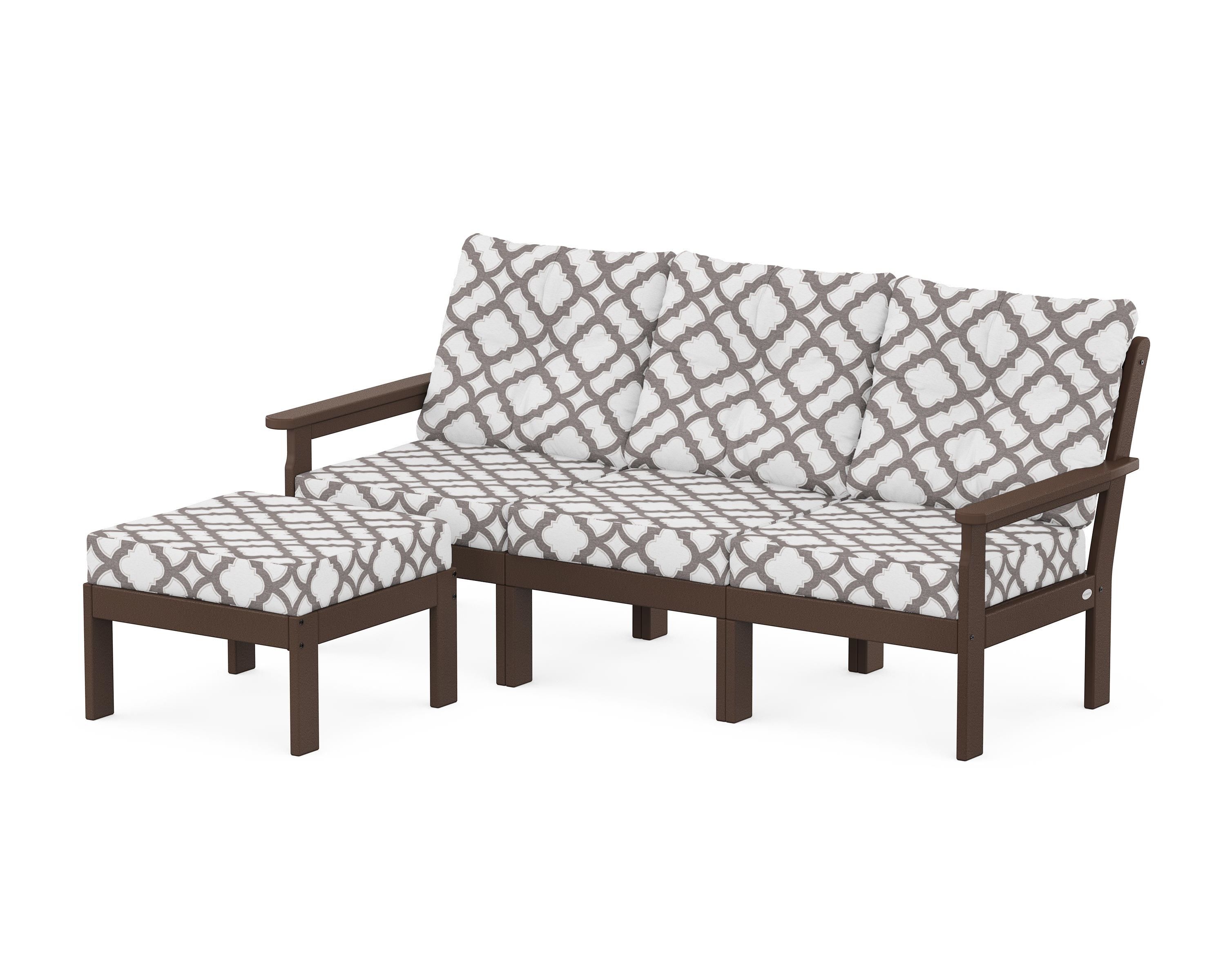 POLYWOOD® Vineyard 4-Piece Sectional with Ottoman in Mahogany / Trellis Grey Mist
