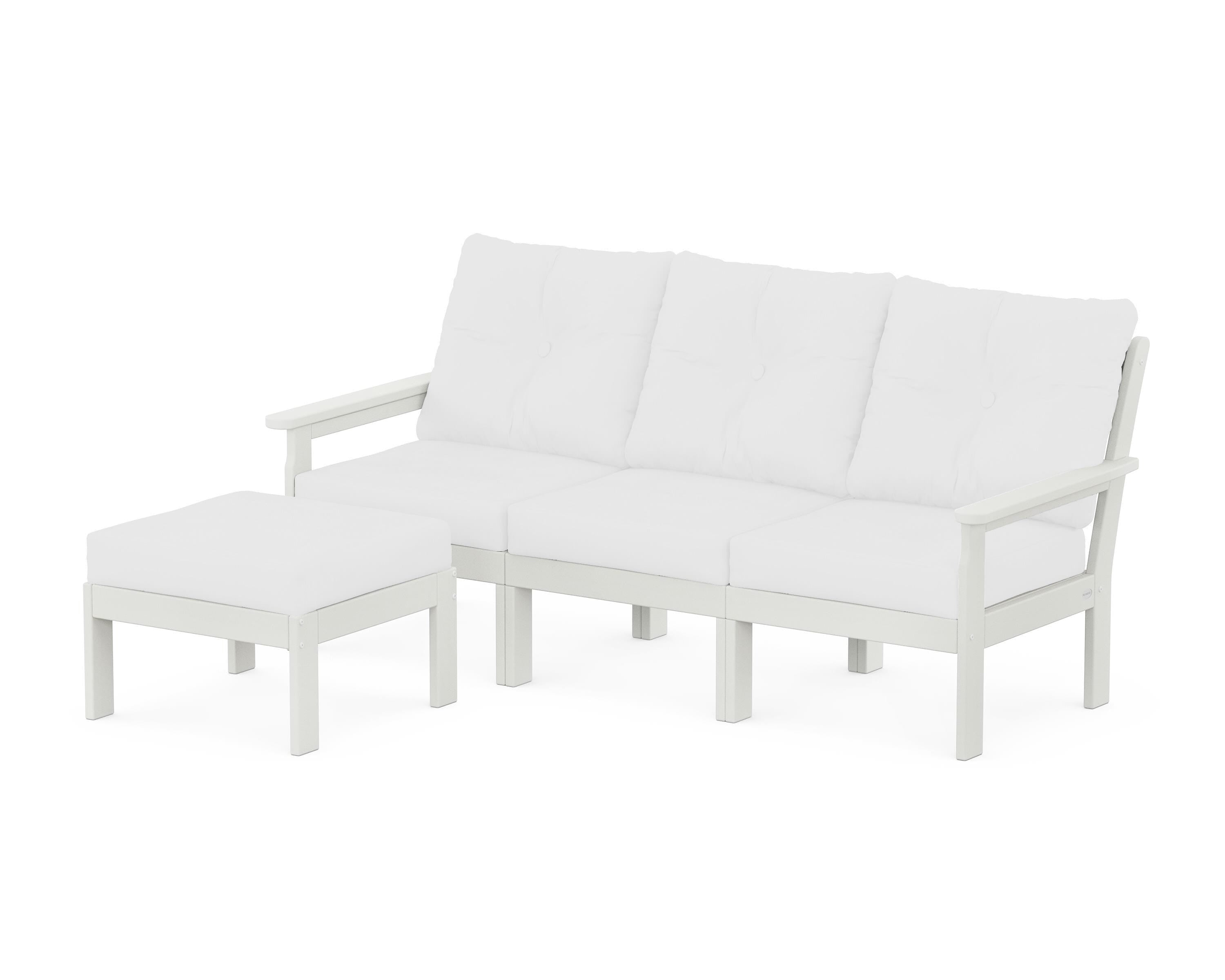 POLYWOOD® Vineyard 4-Piece Sectional with Ottoman in Vintage White / Natural