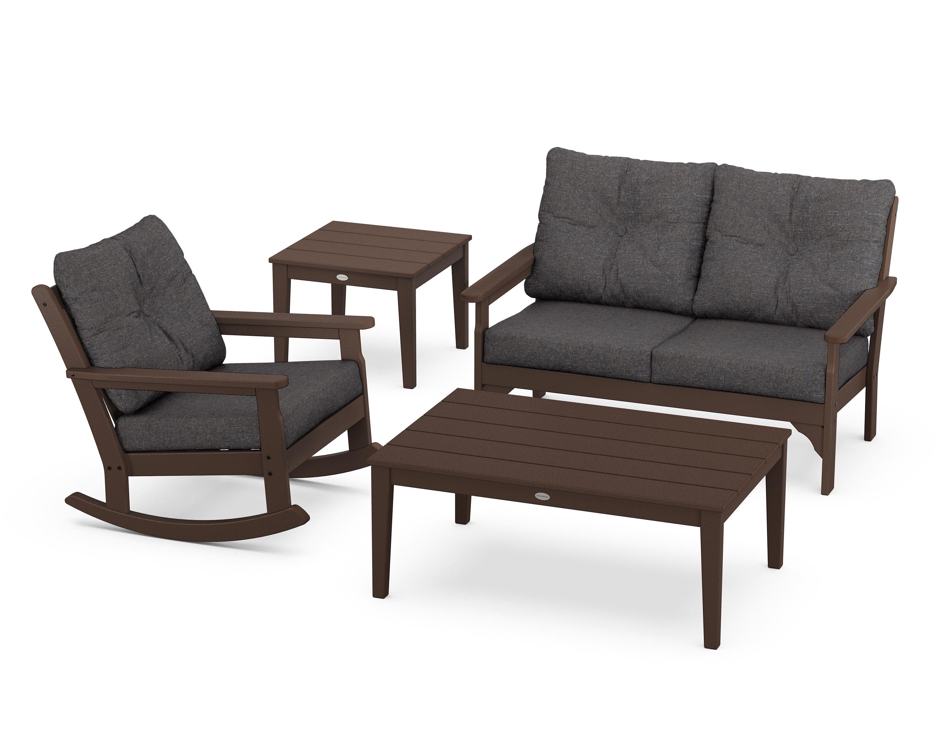 POLYWOOD® Vineyard 4-Piece Deep Seating Rocker Set in Mahogany / Ash Charcoal