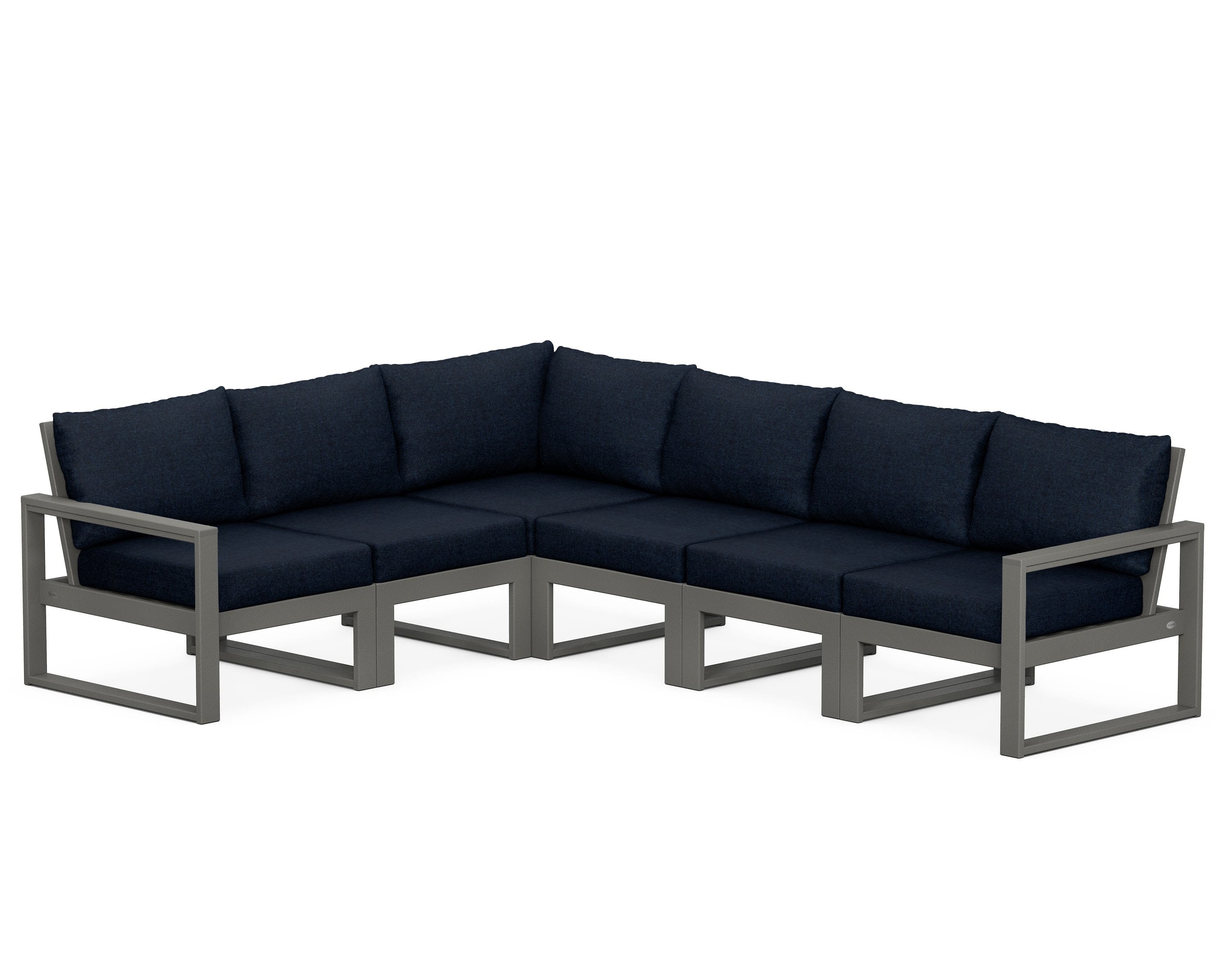 POLYWOOD® EDGE 6-Piece Modular Deep Seating Set in Slate Grey / Marine Indigo