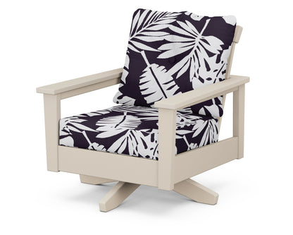 POLYWOOD® Prescott Deep Seating Swivel Chair in Sand / Leaf Navy