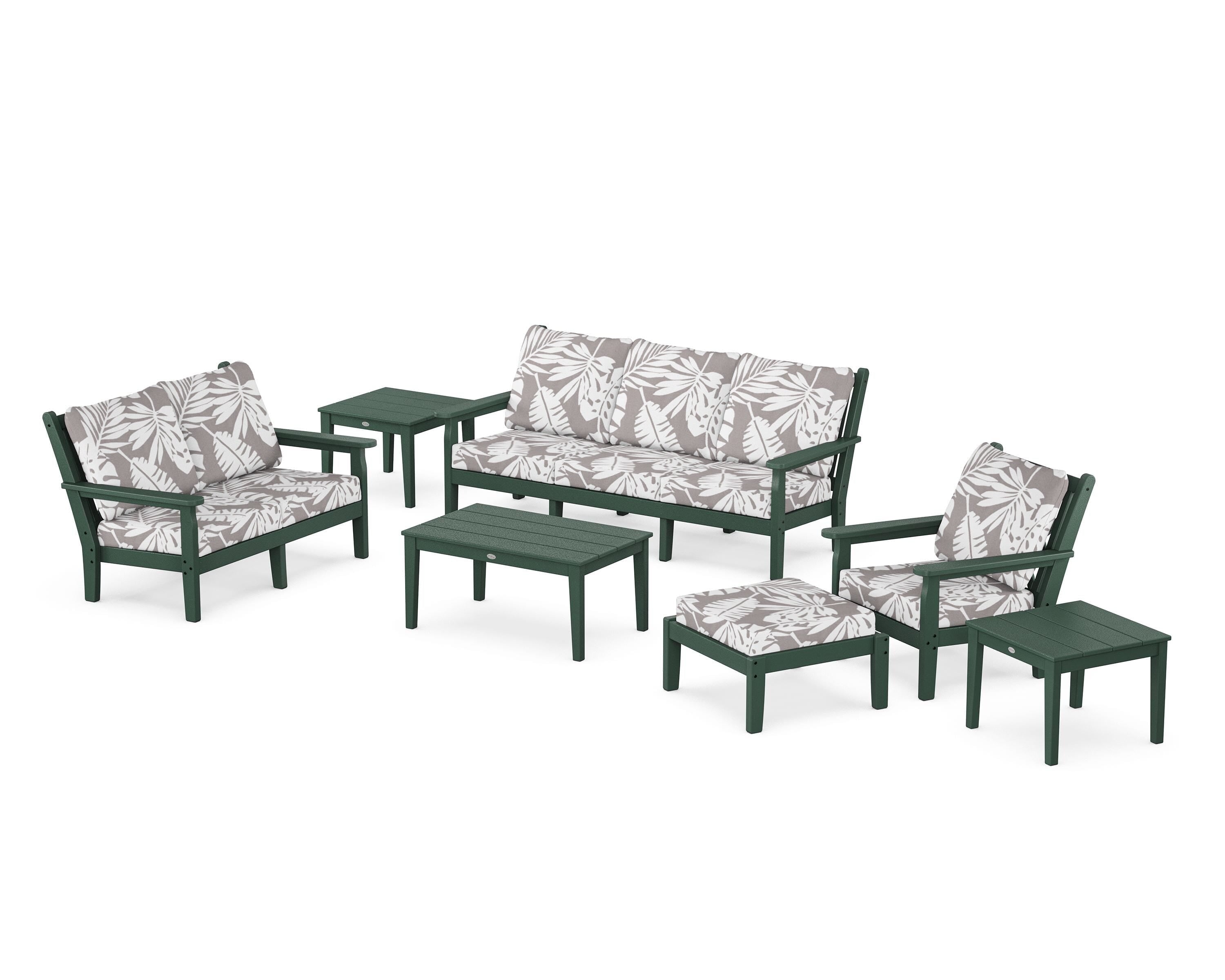 POLYWOOD® Chippendale 7-Piece Deep Seating Set in Green / Leaf Grey Mist