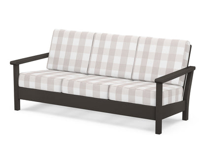 POLYWOOD® Harbour Deep Seating Sofa in Vintage Coffee / Buffalo Plaid Dune Burlap