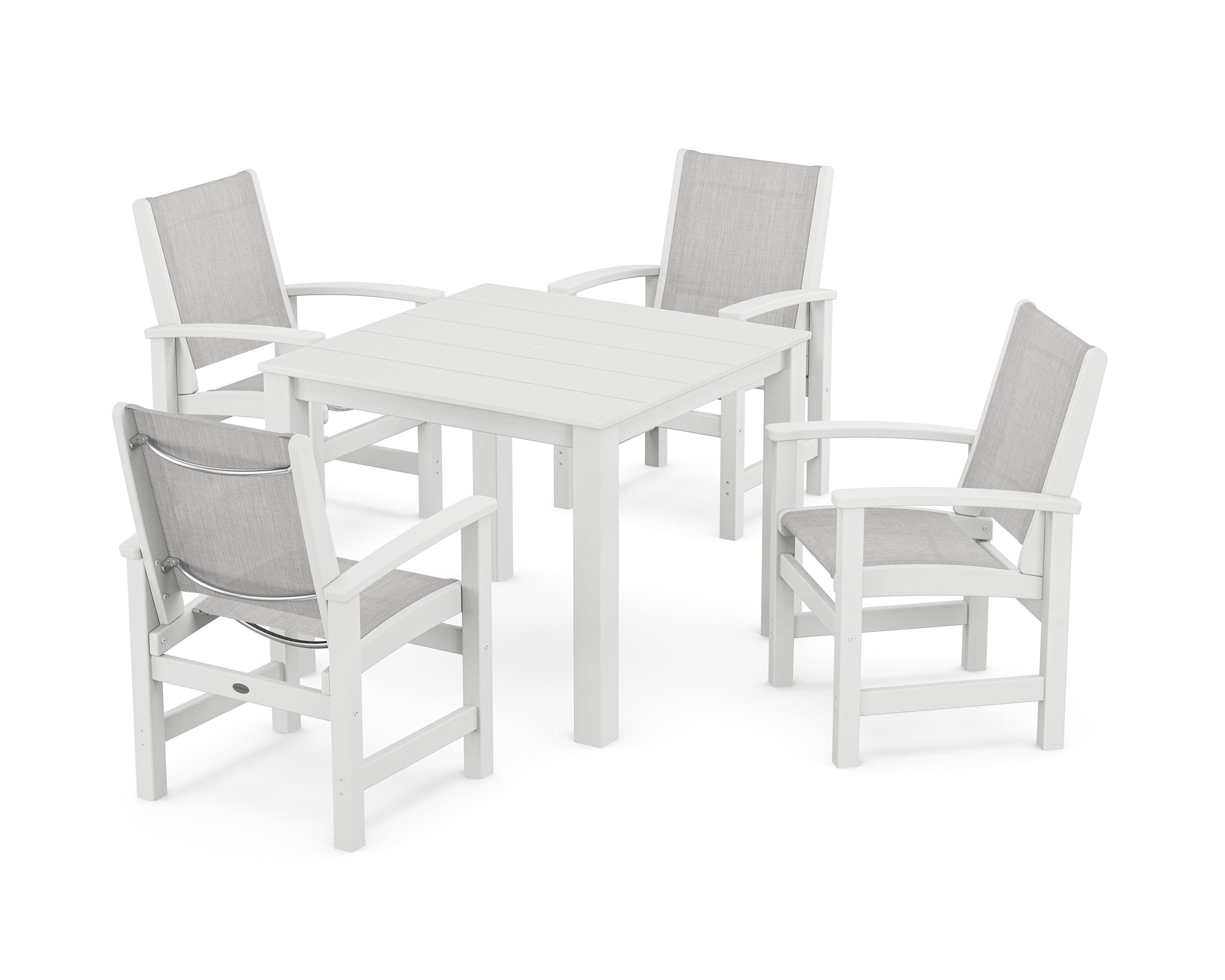 POLYWOOD® Coastal 5-Piece Parsons Dining Set in White / Parchment Sling