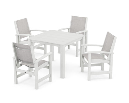 POLYWOOD® Coastal 5-Piece Parsons Dining Set in White / Parchment Sling