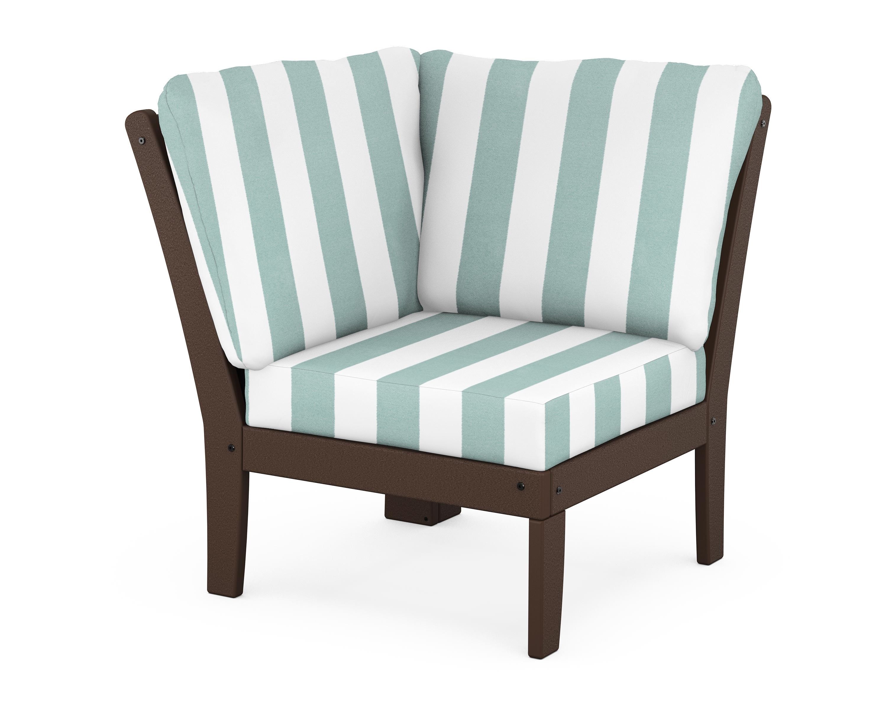 POLYWOOD® Braxton Modular Corner Chair in Mahogany / Cabana Stripe Glacier Spa