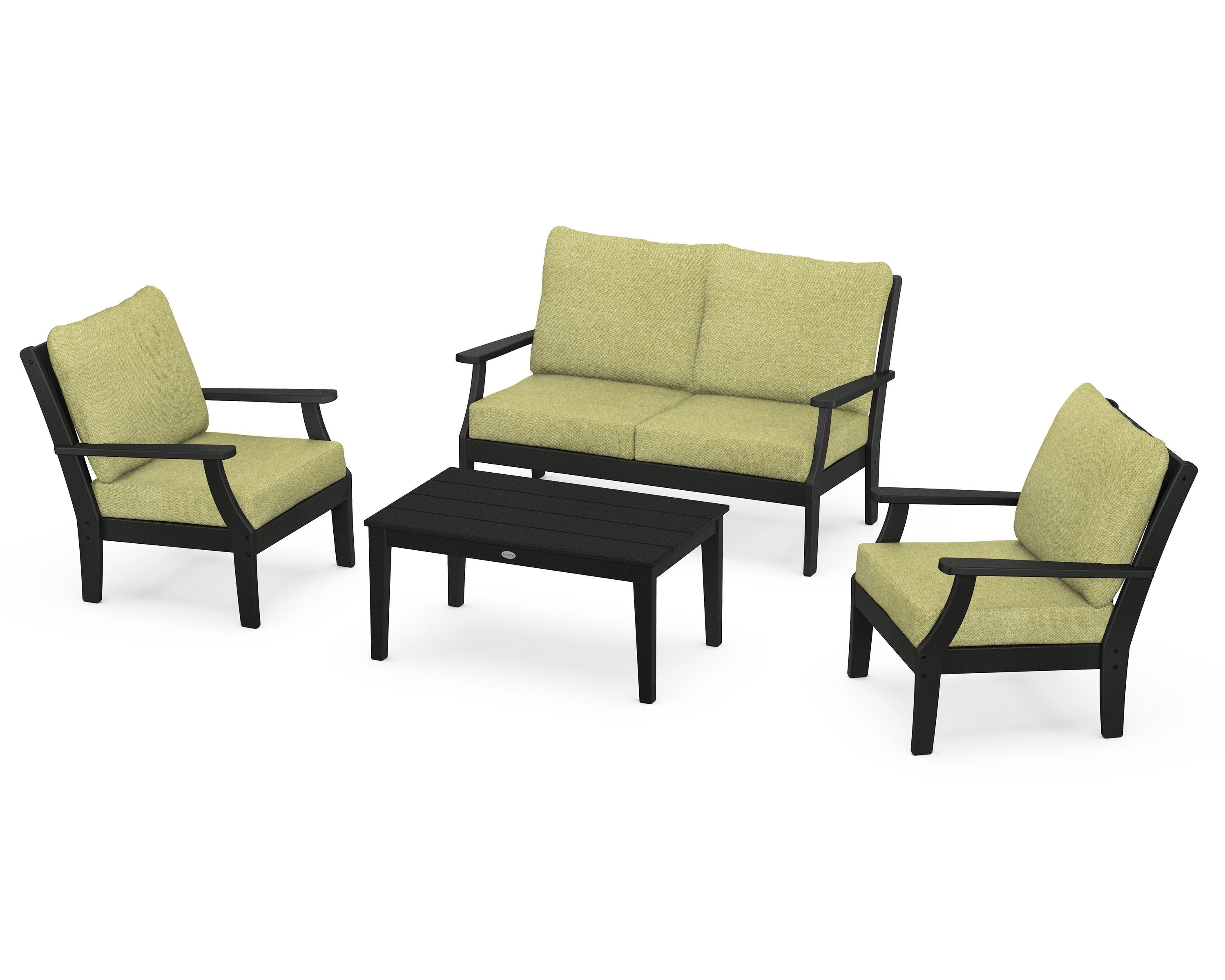 POLYWOOD® Braxton 4-Piece Deep Seating Chair Set in Black / Chartreuse Boucle