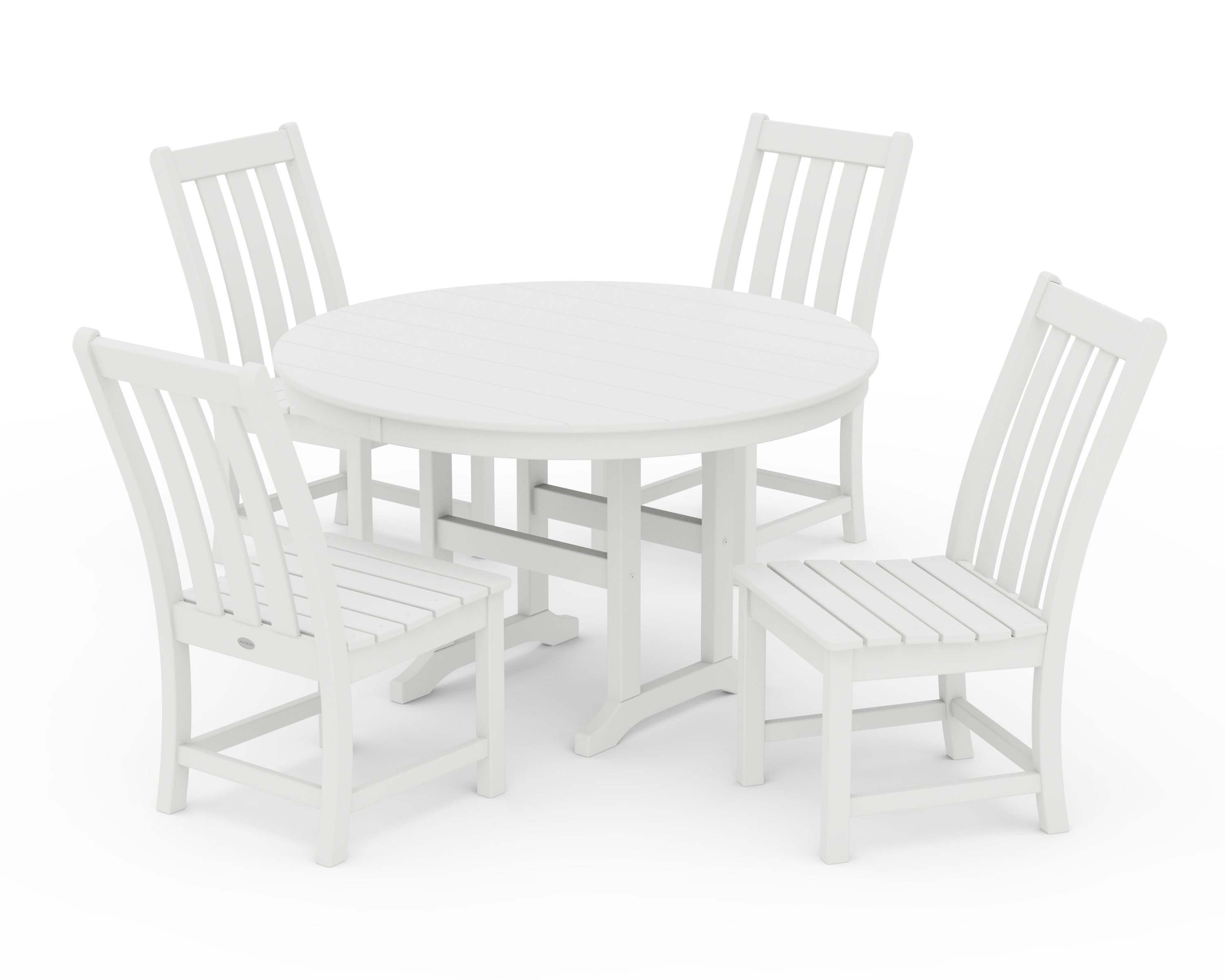 POLYWOOD® Vineyard 5-Piece Round Farmhouse Side Chair Dining Set in White