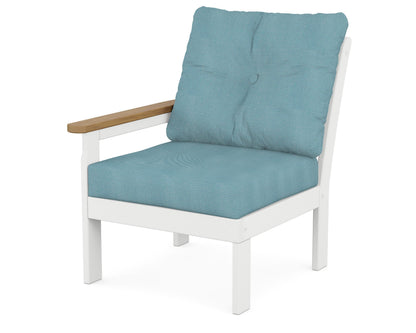 POLYWOOD® Vineyard Modular Left Arm Chair in White / Natural / Lattice Sky Blue