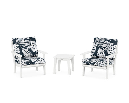 POLYWOOD® Prairie 3-Piece Deep Seating Set in White / Leaf Marine Indigo