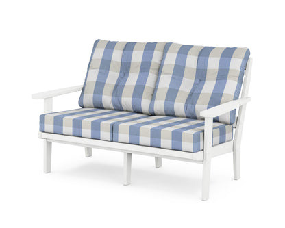 POLYWOOD® Mission Deep Seating Loveseat in White / Buffalo Plaid Sky Blue