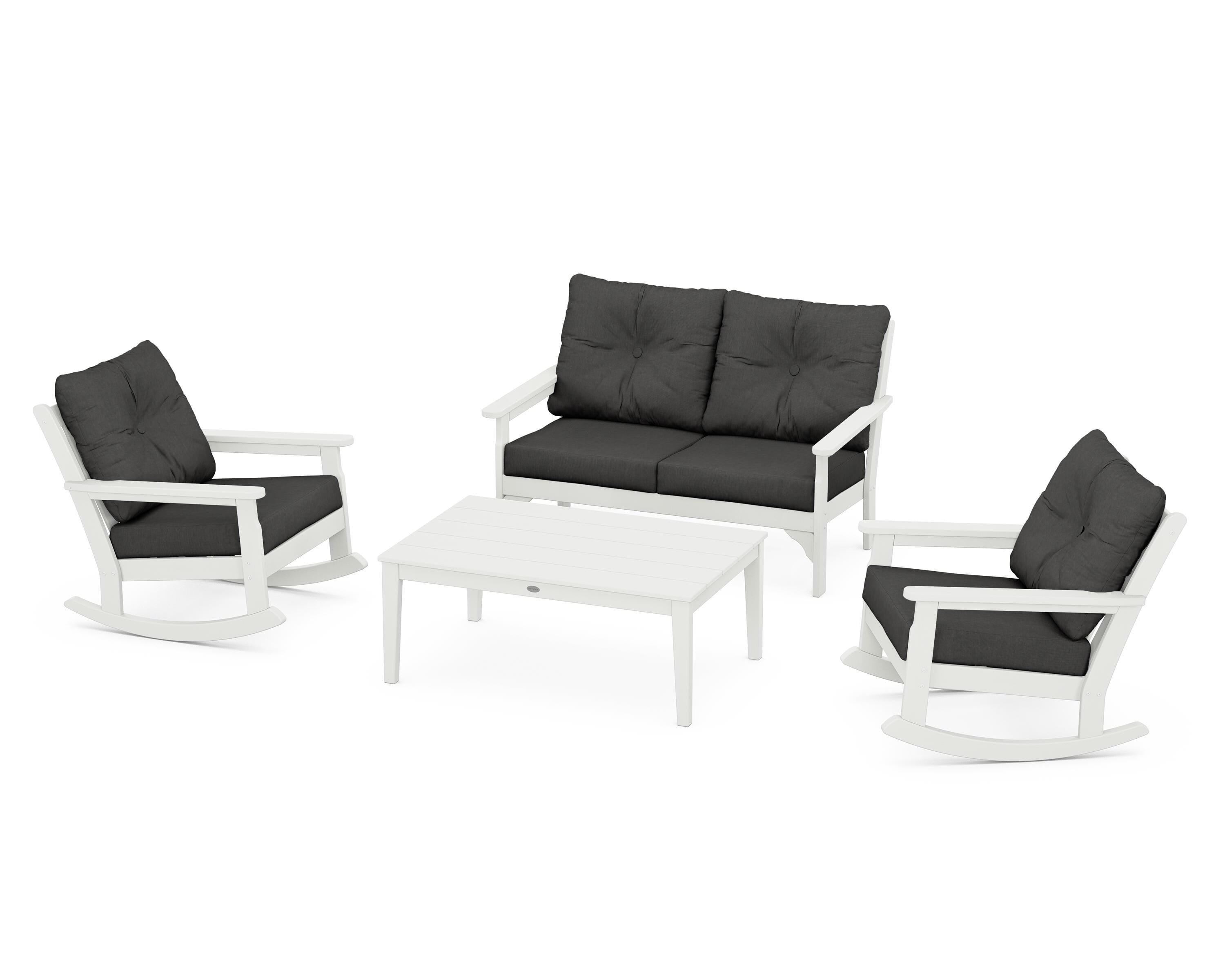 POLYWOOD® Vineyard 4-Piece Deep Seating Rocking Chair Set in Vintage White / Spectrum Carbon