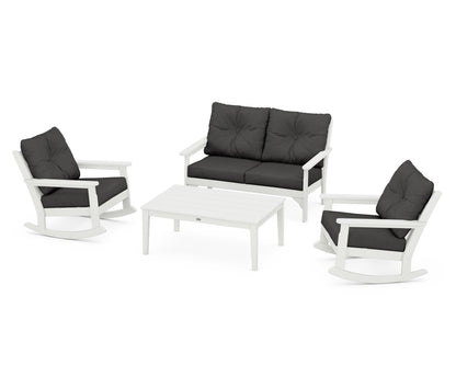 POLYWOOD® Vineyard 4-Piece Deep Seating Rocking Chair Set in Vintage White / Spectrum Carbon