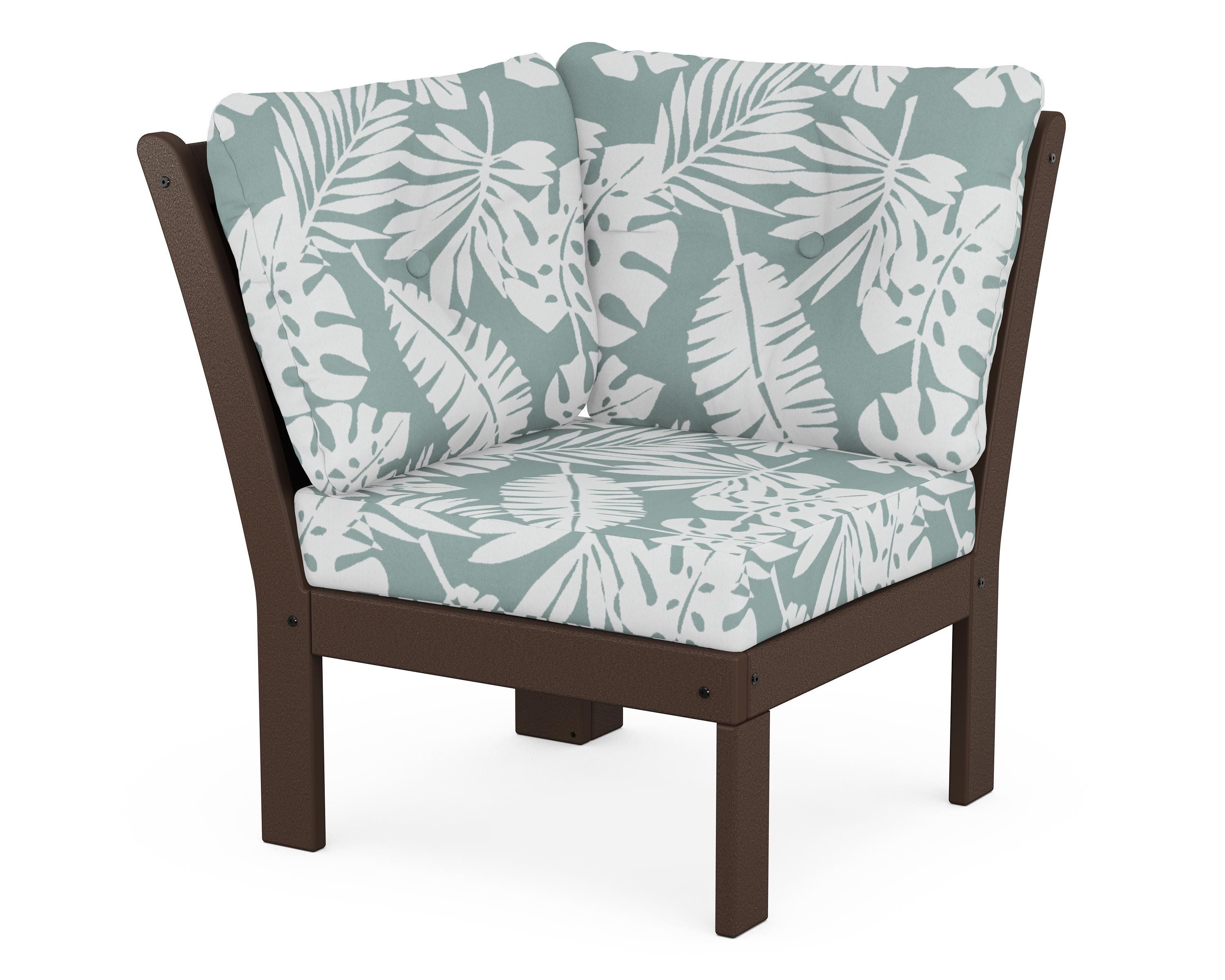 POLYWOOD® Vineyard Modular Corner Chair in Mahogany / Leaf Glacier Spa