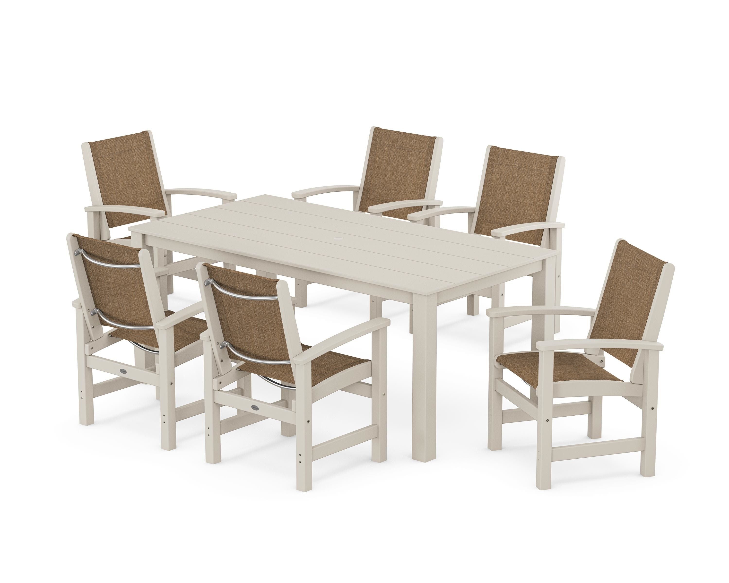 POLYWOOD® Coastal 7-Piece Parsons Dining Set in Sand / Burlap Sling
