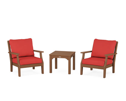 Martha Stewart by POLYWOOD® Chinoiserie 3-Piece Deep Seating Set in Teak / Crimson Linen