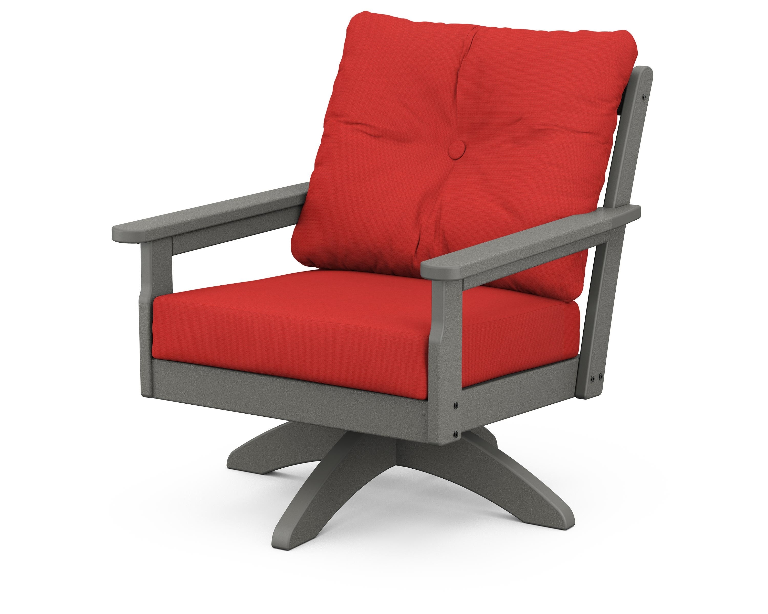 POLYWOOD® Vineyard Deep Seating Swivel Chair in Slate Grey / Crimson Linen