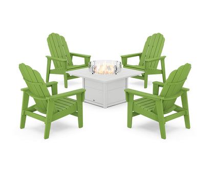 POLYWOOD® 5-Piece Vineyard Grand Upright Adirondack Conversation Set with Fire Pit Table in Lime / White