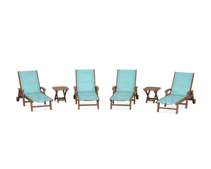 POLYWOOD® Coastal Chaise 6-Piece Set with Wheels in Teak / Dupioni Aquamarine Sling