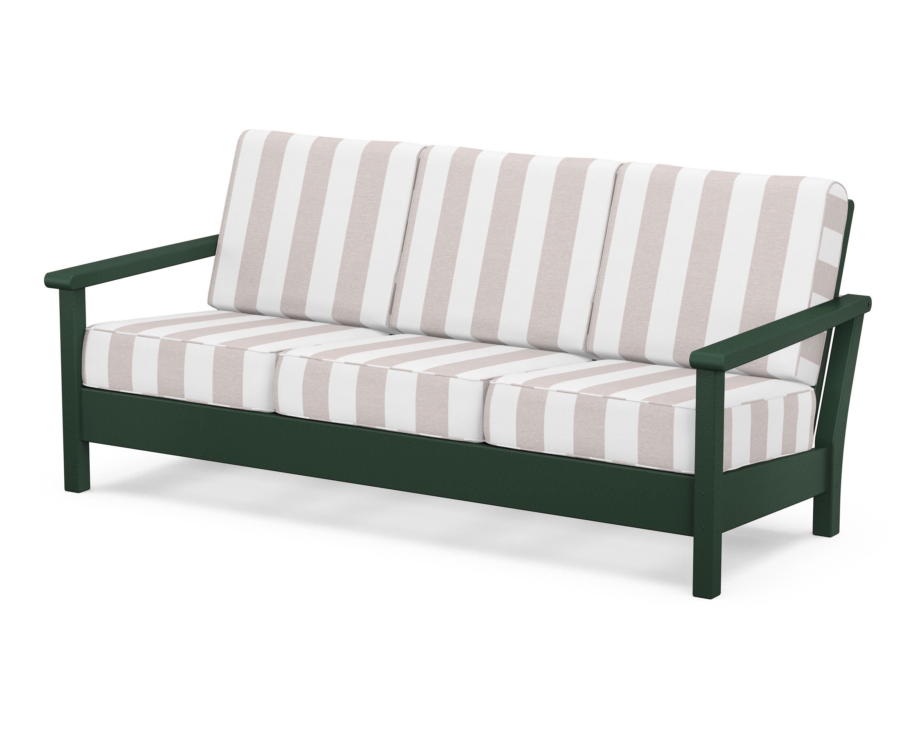 POLYWOOD® Harbour Deep Seating Sofa in Green / Cabana Stripe Dune Burlap