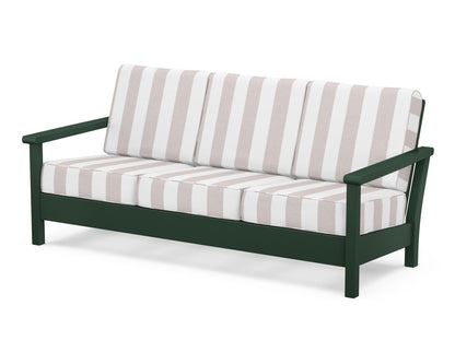 POLYWOOD® Harbour Deep Seating Sofa in Green / Cabana Stripe Dune Burlap