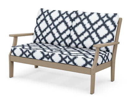POLYWOOD® Braxton Deep Seating Loveseat in Vintage Sahara / Trellis Marine Indigo