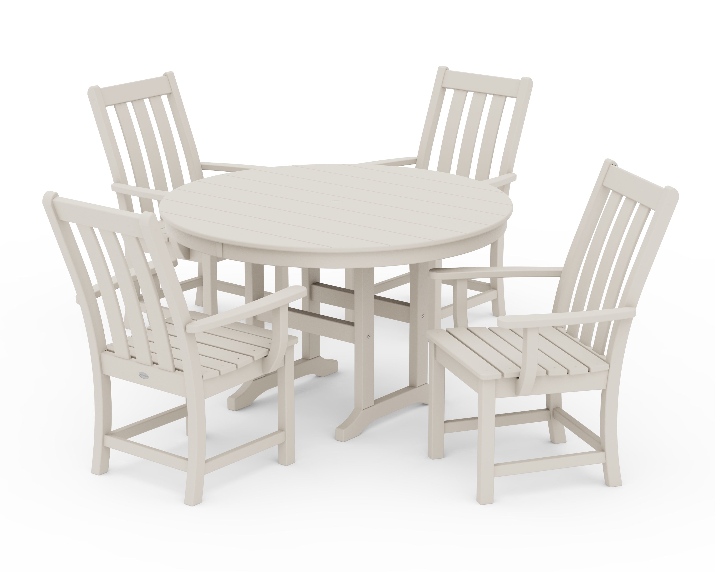 POLYWOOD® Vineyard 5-Piece Round Farmhouse Dining Set in Sand