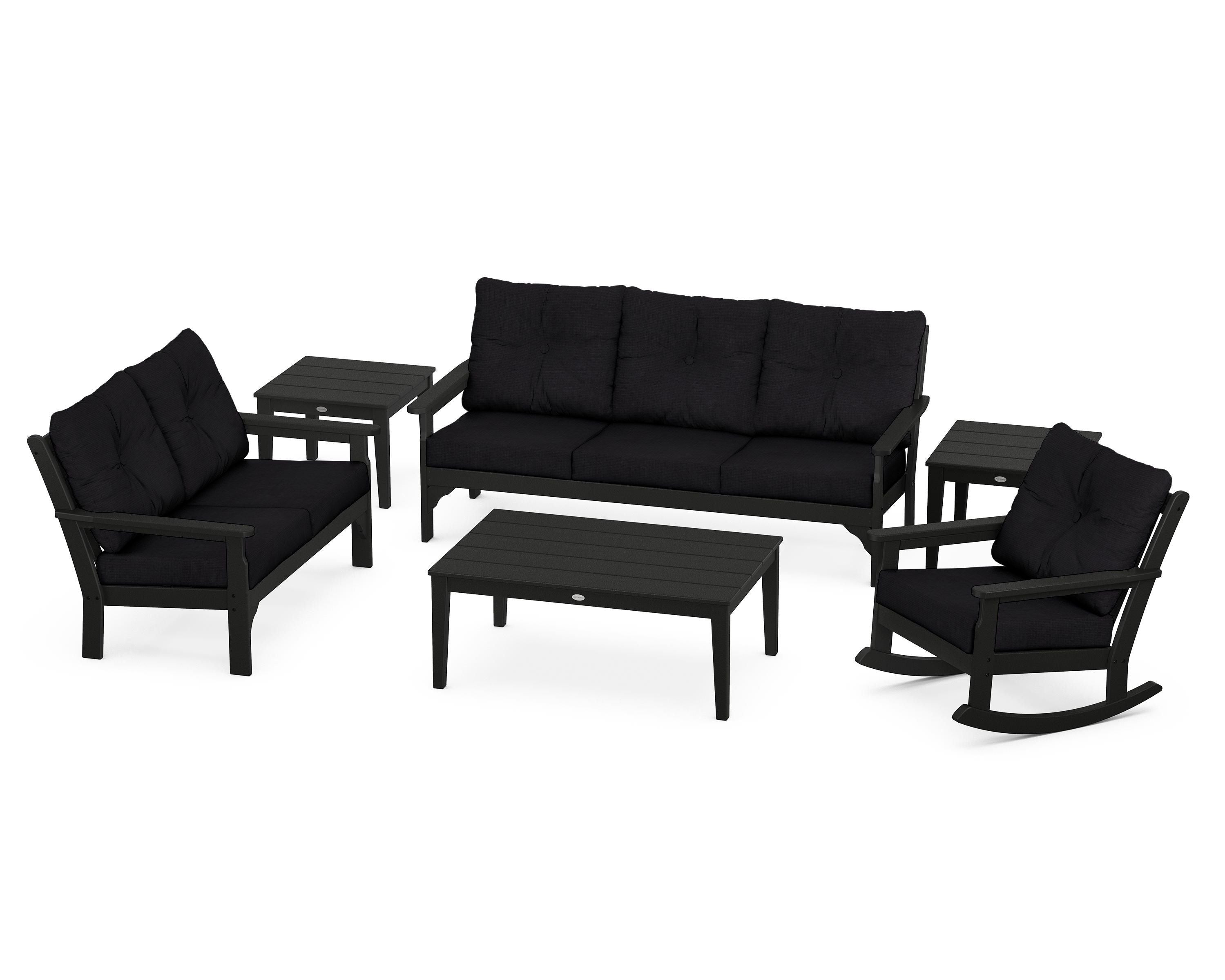 POLYWOOD® Vineyard 6-Piece Deep Seating Set in Black / Midnight Linen