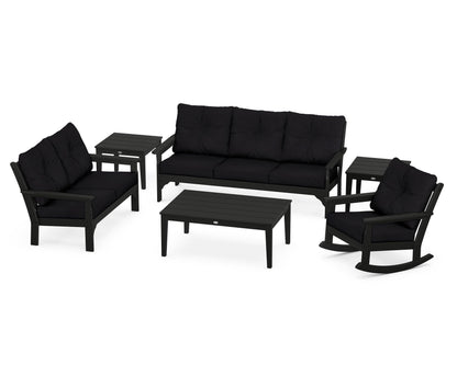 POLYWOOD® Vineyard 6-Piece Deep Seating Set in Black / Midnight Linen