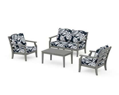 Draper James™ by  POLYWOOD® Savannah 4-Piece Deep Seating Set with Loveseat in Slate Grey / Leaf Marine Indigo