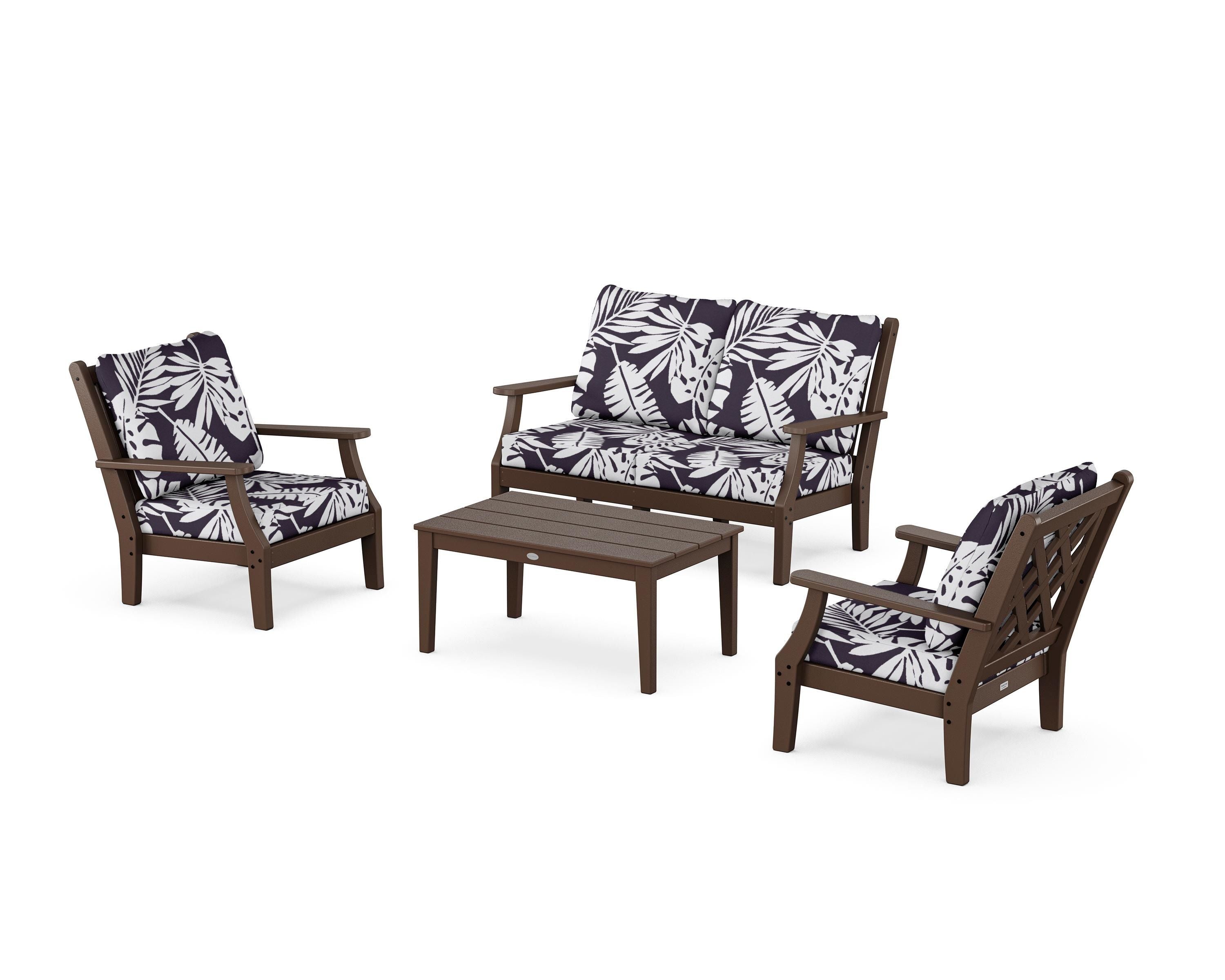Country Living Wovendale 4-Piece Deep Seating Set with Loveseat in Mahogany / Leaf Navy
