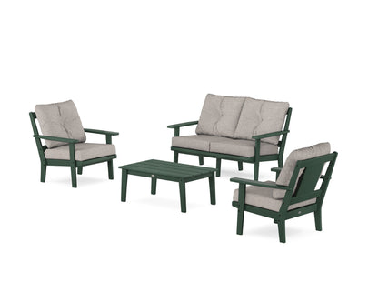 POLYWOOD® Prairie 4-Piece Deep Seating Set with Loveseat in Green / Weathered Tweed