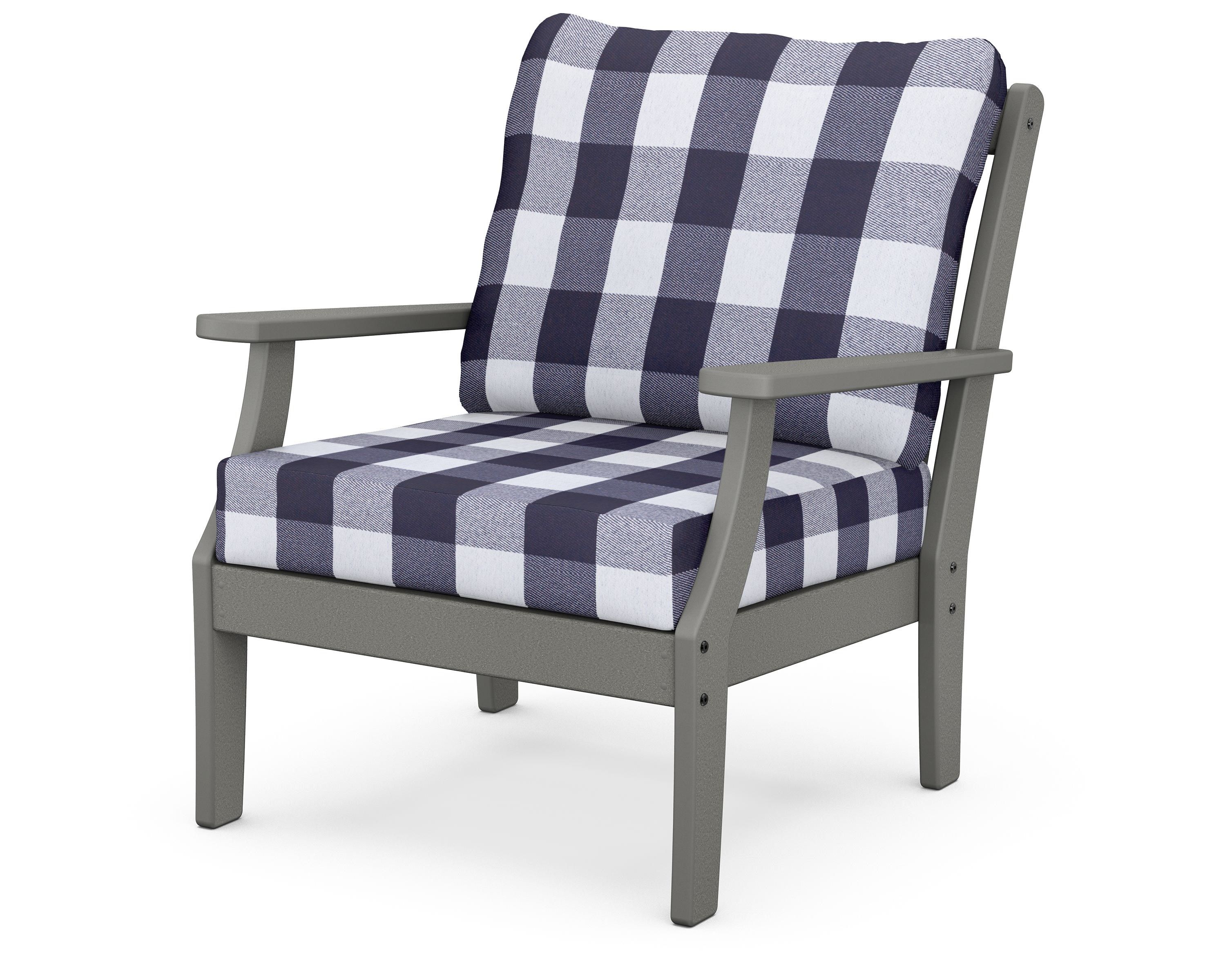 POLYWOOD® Braxton Deep Seating Chair in Slate Grey / Buffalo Plaid Navy