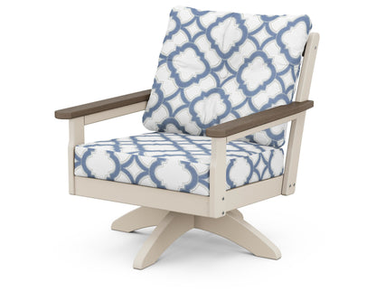 POLYWOOD® Vineyard Deep Seating Swivel Chair in Sand / Kona / Trellis Sky Blue