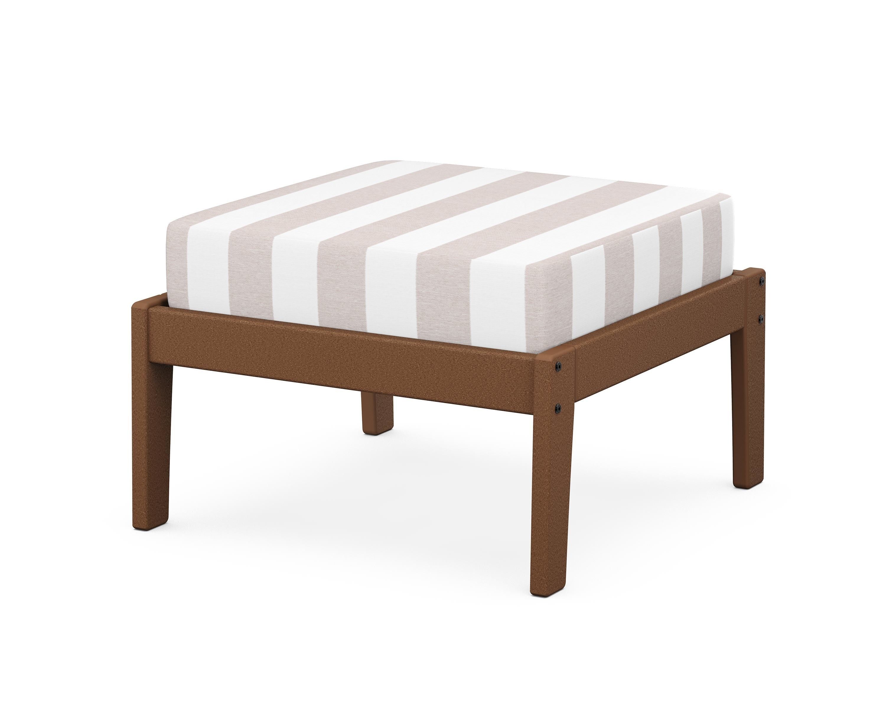 Unbranded Deep Seating Ottoman in Teak / Cabana Stripe Dune Burlap