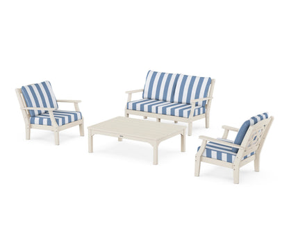 Martha Stewart by POLYWOOD® Chinoiserie 4-Piece Deep Seating Set with Loveseat in Sand / Cabana Stripe Sky Blue