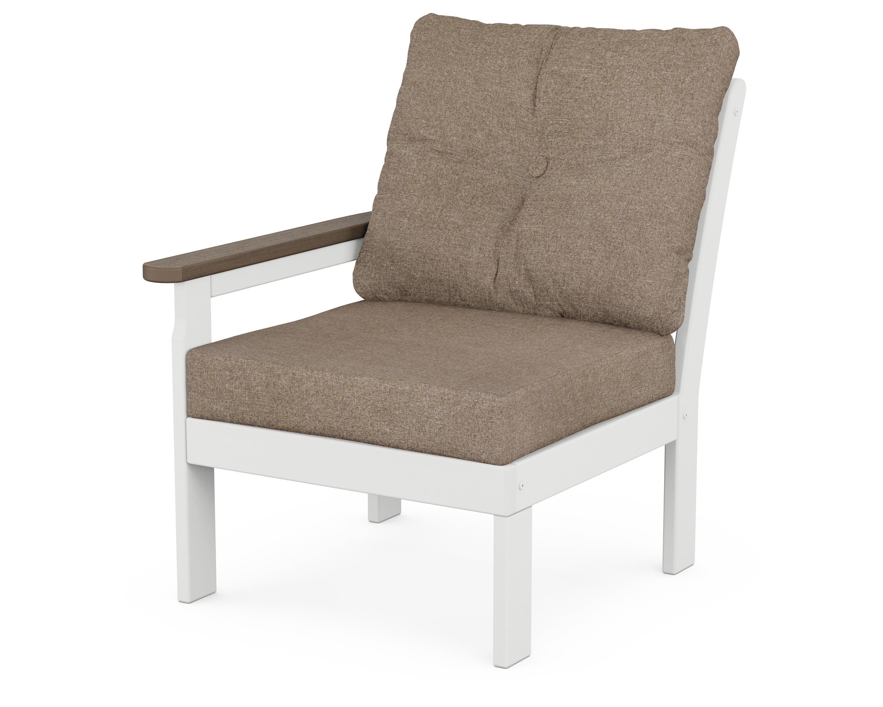 POLYWOOD® Vineyard Modular Left Arm Chair in White / Kona / Spiced Burlap