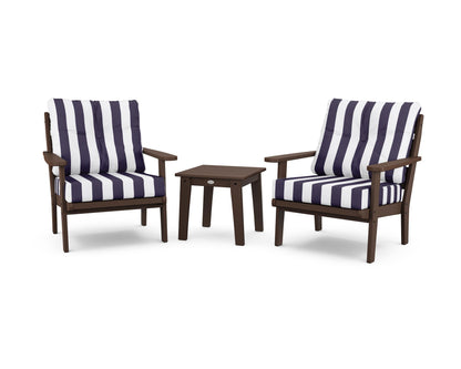 POLYWOOD® Lakeside 3-Piece Deep Seating Chair Set in Mahogany / Cabana Stripe Navy
