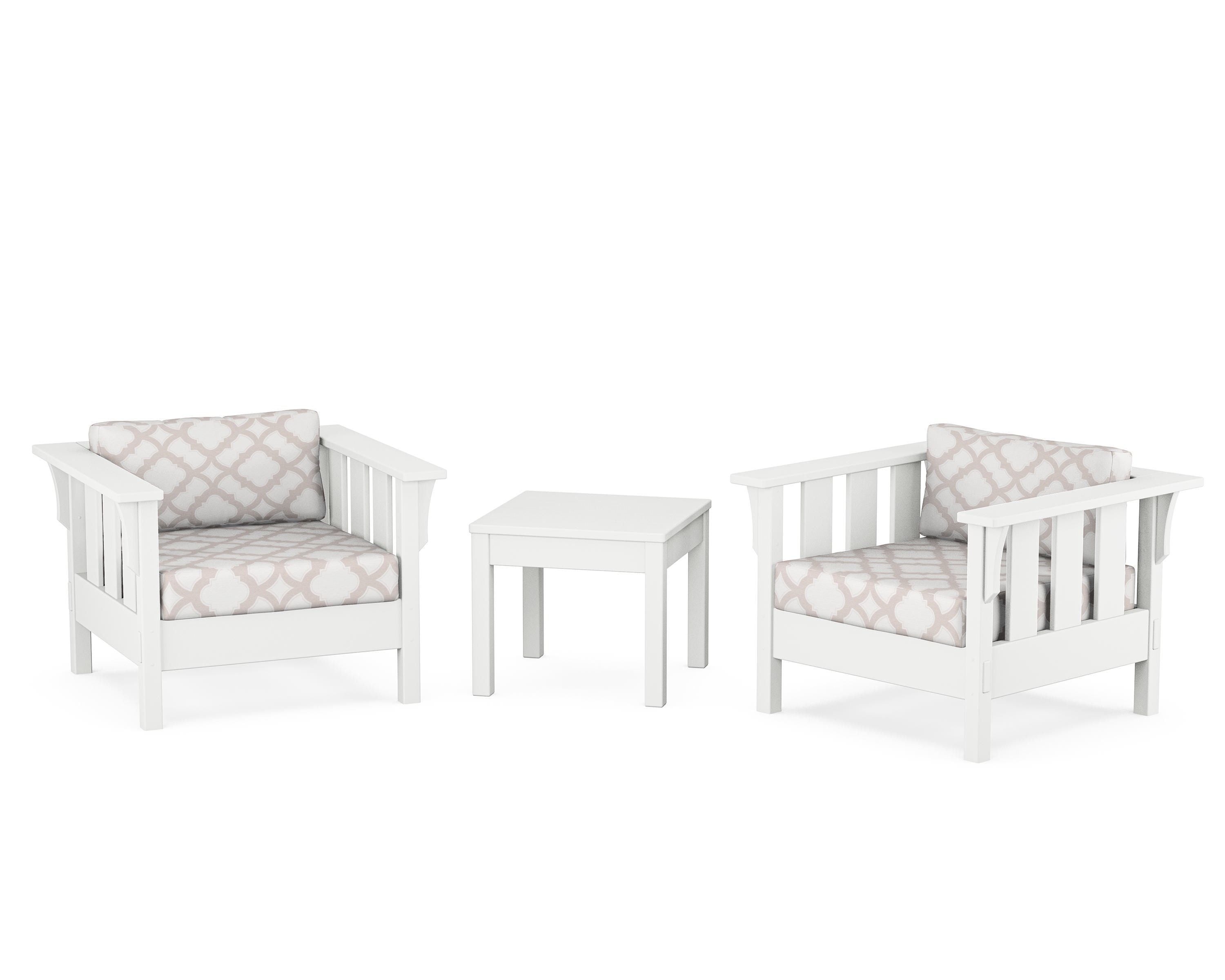 Martha Stewart by POLYWOOD® Acadia 3-Piece Deep Seating Set in White / Trellis Dune Burlap