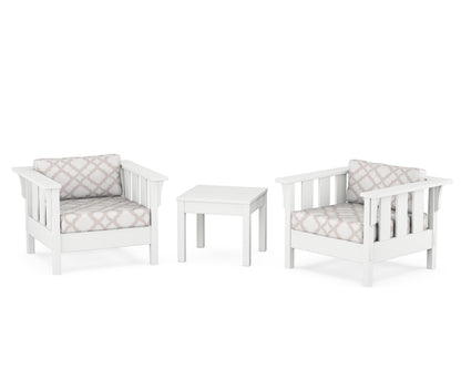 Martha Stewart by POLYWOOD® Acadia 3-Piece Deep Seating Set in White / Trellis Dune Burlap