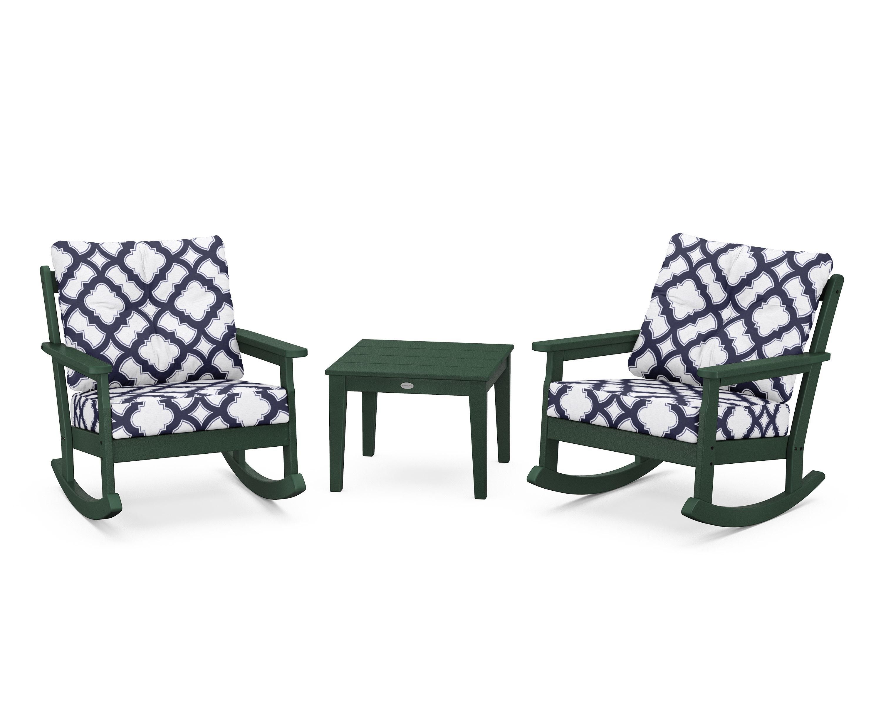 POLYWOOD® Vineyard 3-Piece Deep Seating Rocker Set in Green / Trellis Navy