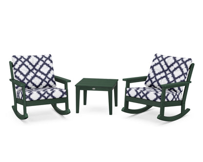 POLYWOOD® Vineyard 3-Piece Deep Seating Rocker Set in Green / Trellis Navy