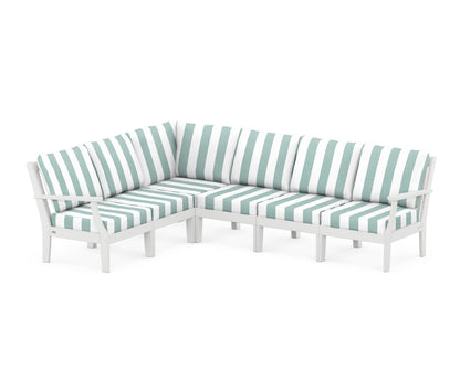 POLYWOOD® Braxton Modular 6-Piece Deep Seating Set in White / Cabana Stripe Glacier Spa