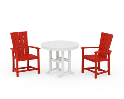 POLYWOOD® Quattro 3-Piece Round Farmhouse Dining Set in Sunset Red / White